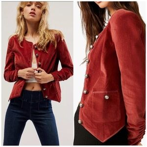 Free People Red Blazer with Button Details
